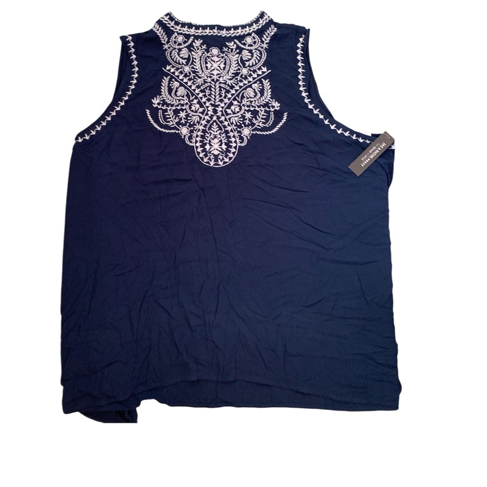 Zac & Rachel Dark Blue Tank with White Embroidery